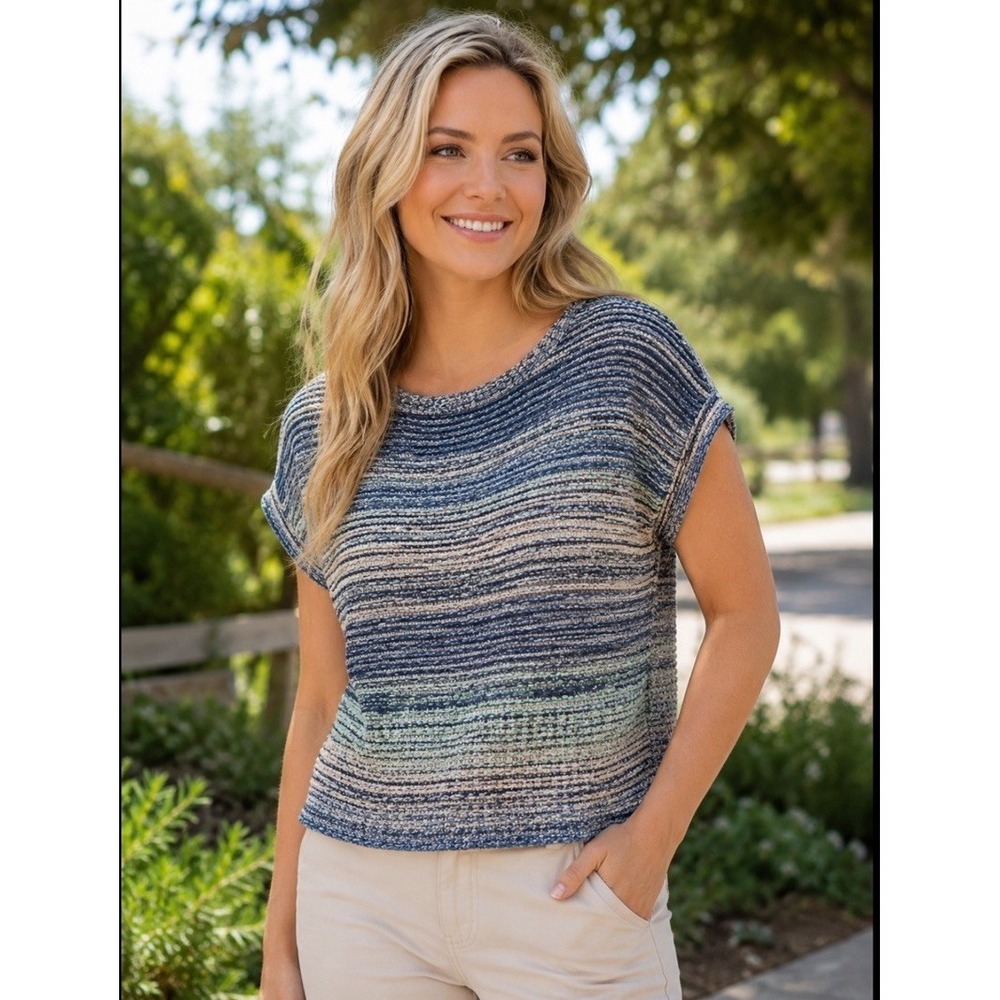 Pure‎ Jill Small Loose Weave Jewel Neck Short Sleeve Sweater Top Women J Jill